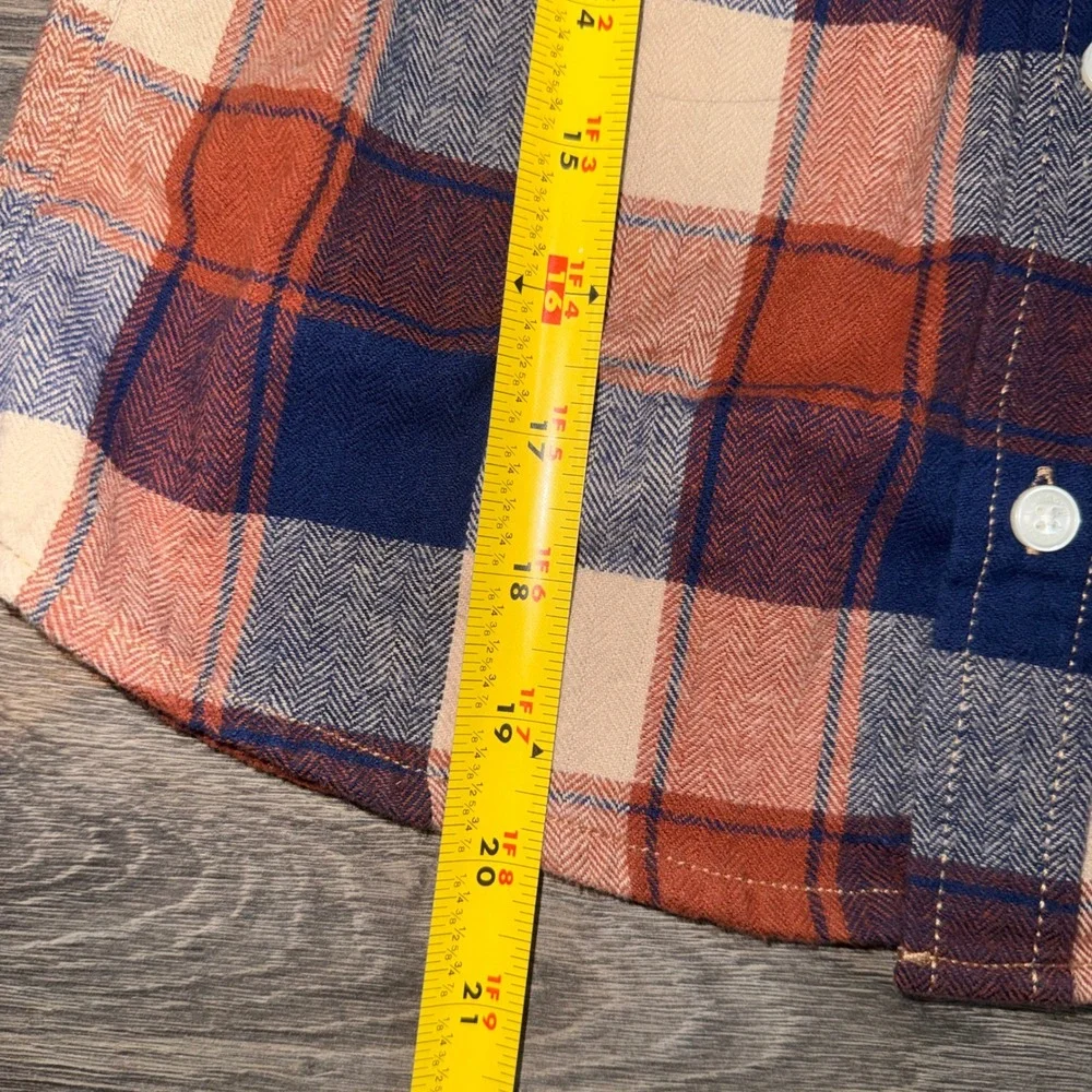 OshKosh Bgosh Boys Plaid Flannel Shirt Navy Orange Herringbone Size 8 8A
